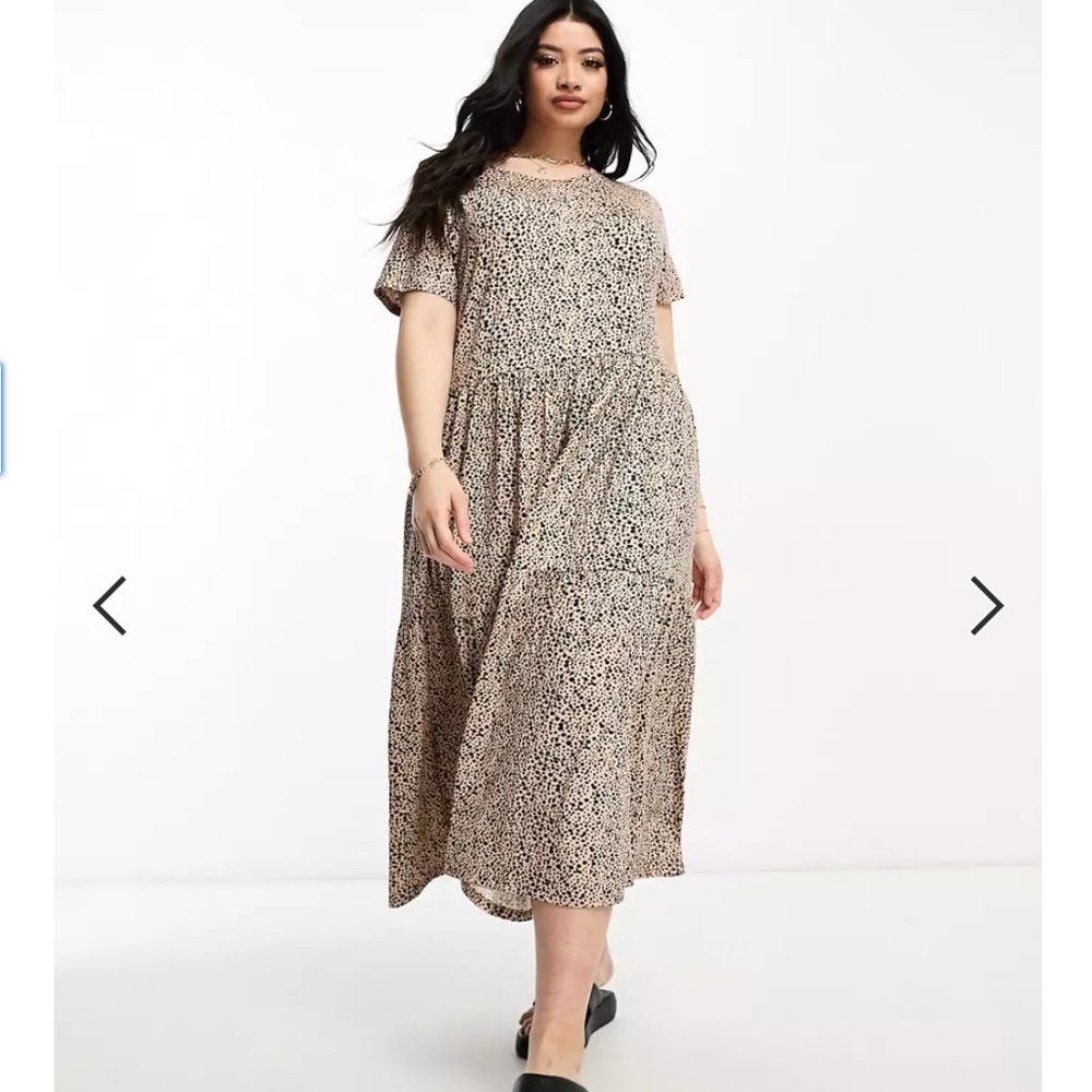 ASOS CURVE WEDNESDAY'S GIRL PLUS SIZE SMUDGE SPOT TIERED MIDI DRESS PLUS 20